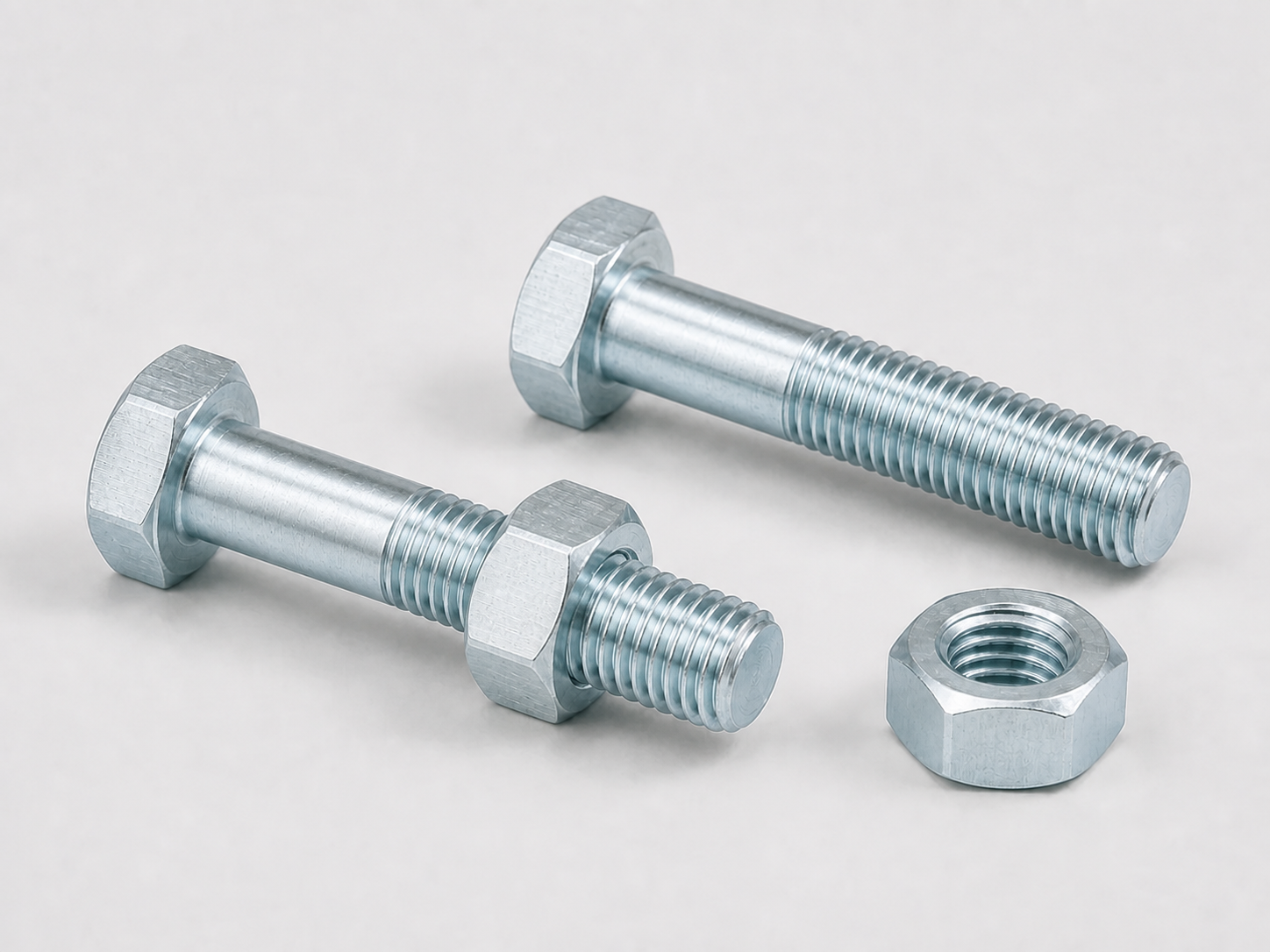Zinc-plated steel hex cap screw with matching hex nut